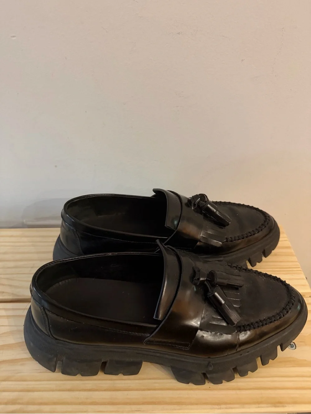 Copenhagen Studios Black Tassel Kiltie Loafers — Women's Chunky Sole Flats